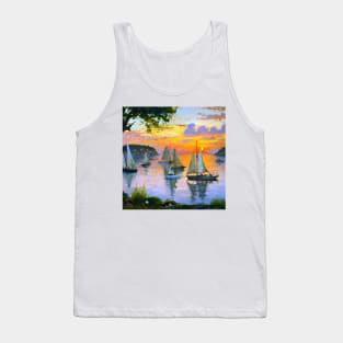 sailing boats sunset island Tank Top